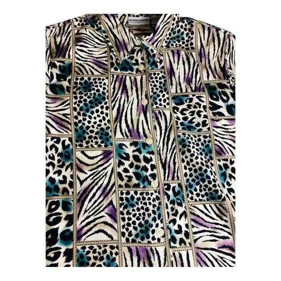 2686 VTG Alfred Dunner Animal Print Collard Button Up Blouse Sz 14 - Picture 2 of 10